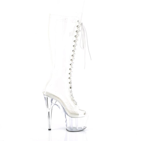 Platform Clear Lace Up Heeled Knee High Boots - Picture 4 of 5